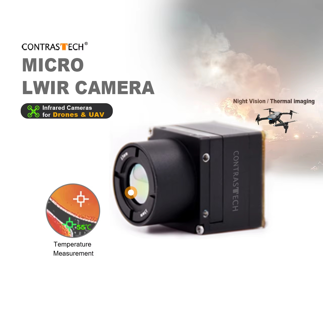 Thermal Imager Drone Gimbal - 640x512 LWIR Shutterless Radiometric Thermal Imaging